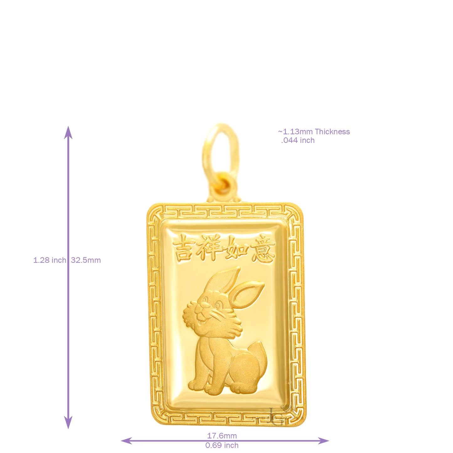 Load image into Gallery viewer, 24K Medium Rectangle Rabbit Pendant
