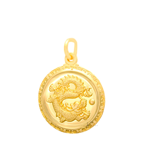 24K Medium Round Dragon Pendant