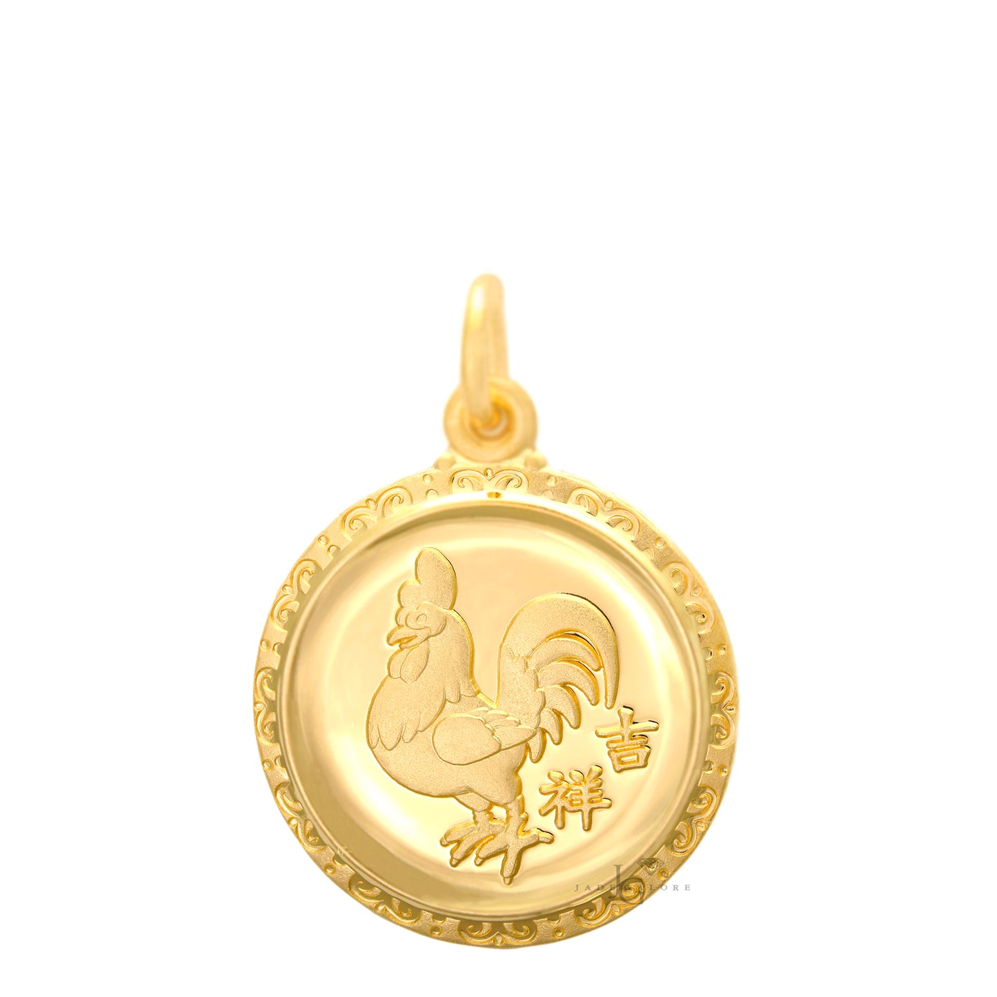 24K Medium Round Rooster Pendant