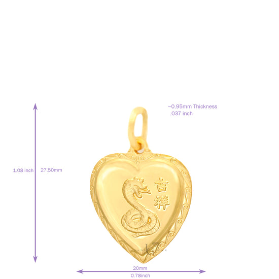 Load image into Gallery viewer, 24K Small Heart Snake Pendant
