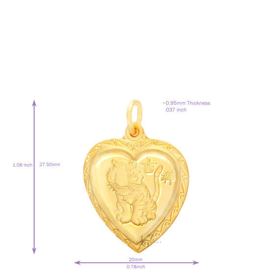 24K Small Heart Tiger Pendant