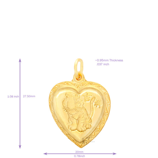 Load image into Gallery viewer, 24K Small Heart Tiger Pendant
