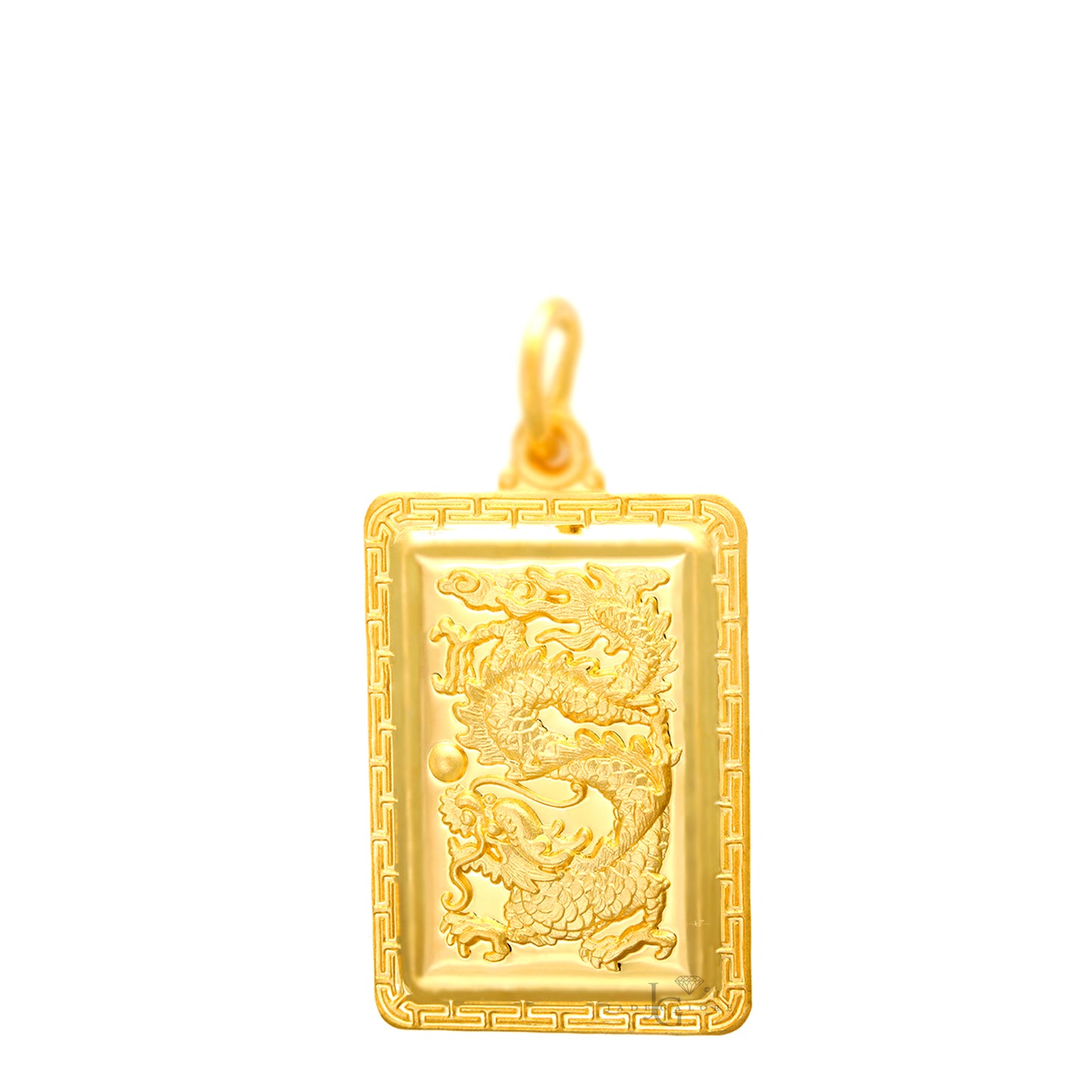 24K Medium Rectangle Dragon Pendant