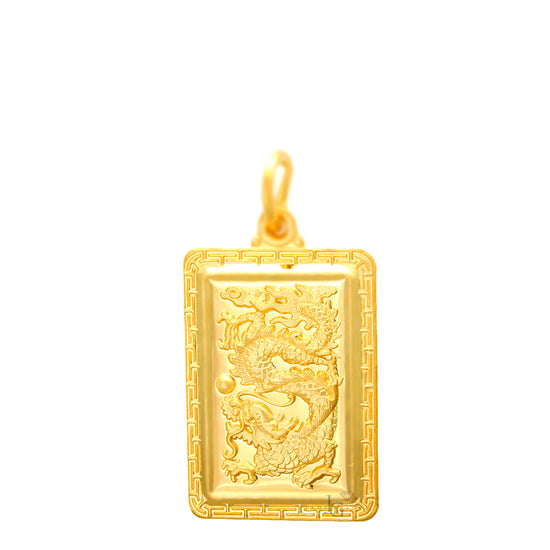 24K Medium Rectangle Dragon Pendant