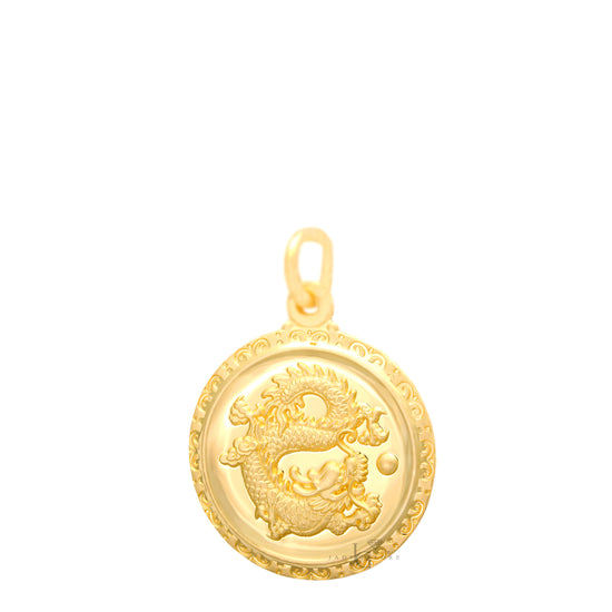 24K Small Round Dragon Pendant