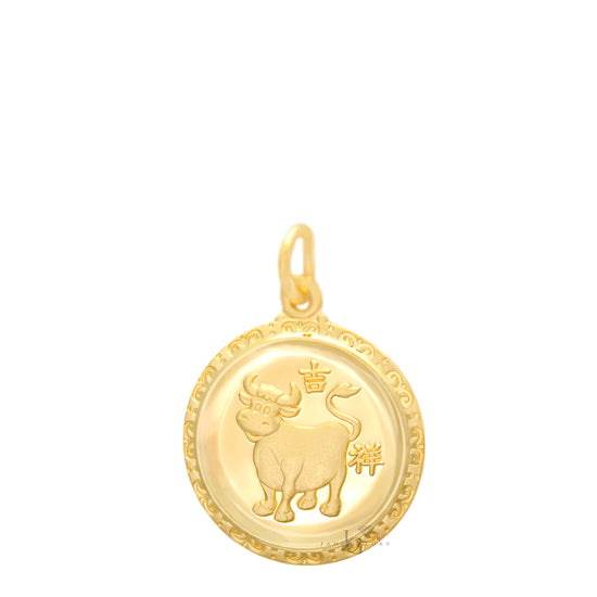 24K Small Round Ox Pendant