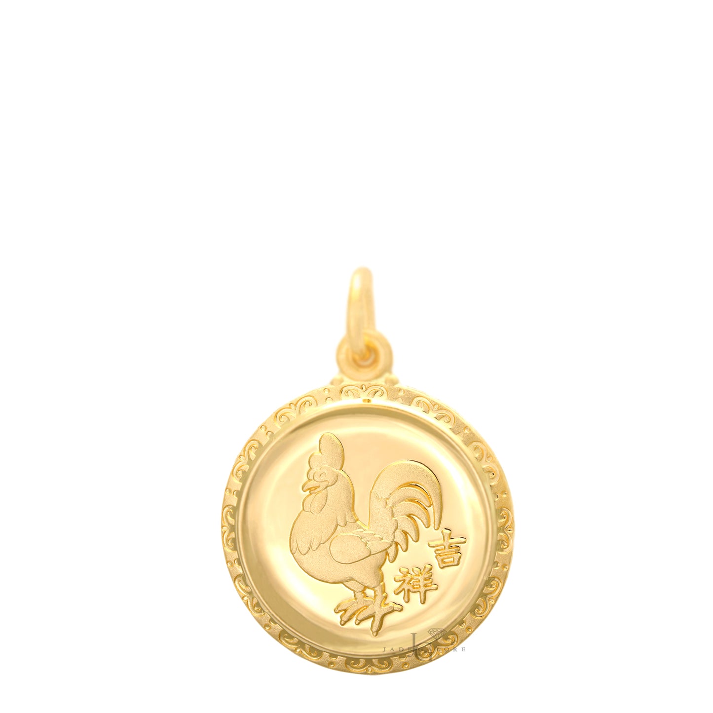 24K Small Round Rooster Pendant