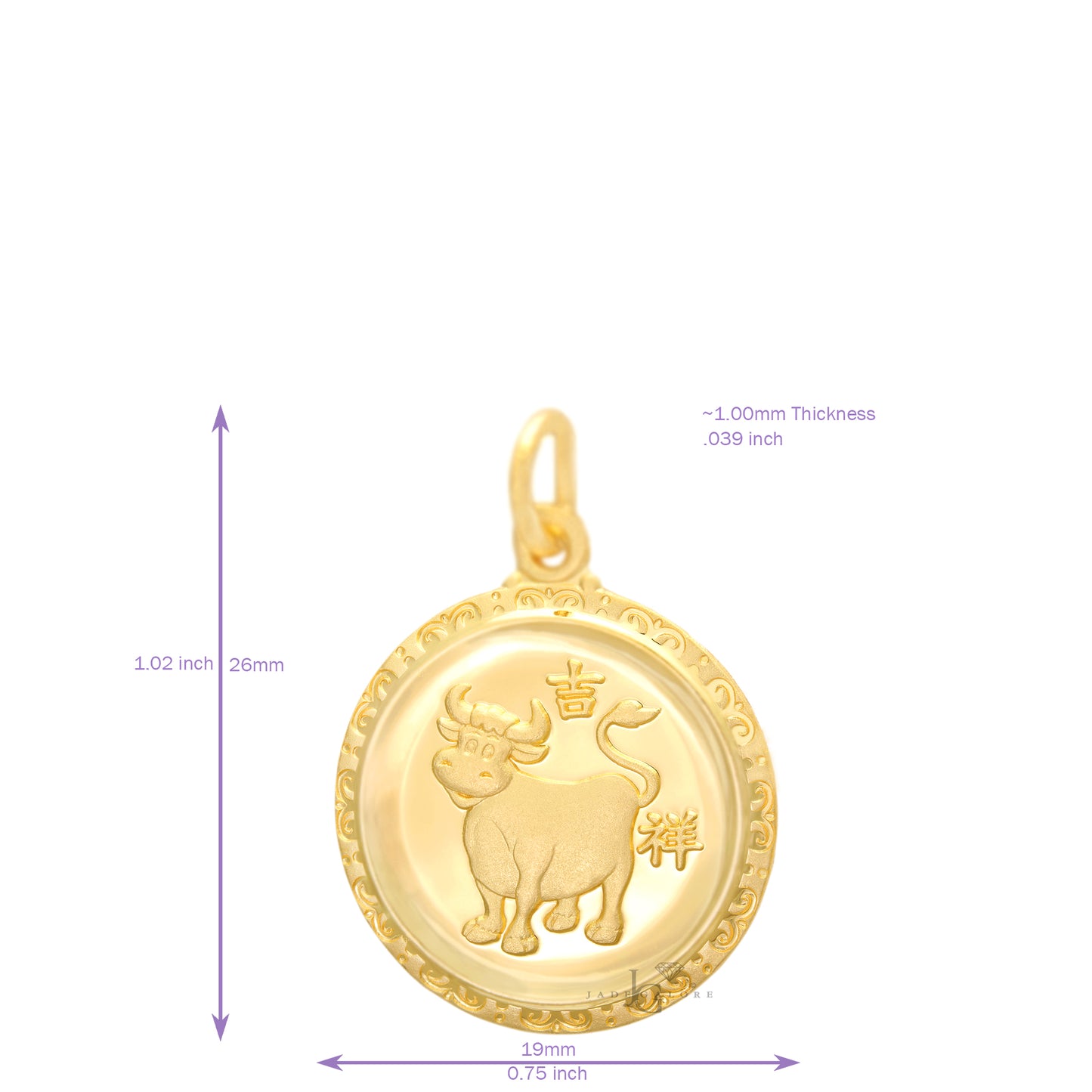 24K Small Round Ox Pendant