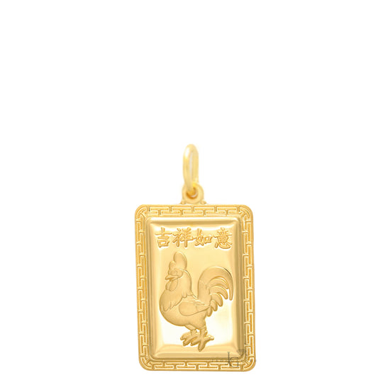 24K Small Rectangle Rooster Pendant