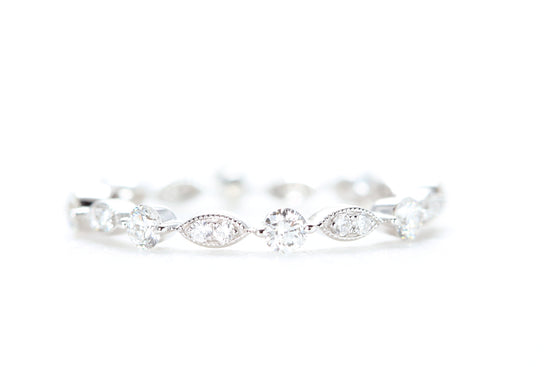 Round and Marquise Shaped Diamond Ring White Gold