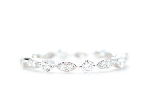 Round and Marquise Shaped Diamond Ring White Gold