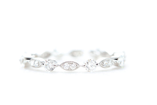 Round and Marquise Shaped Diamond Ring White Gold