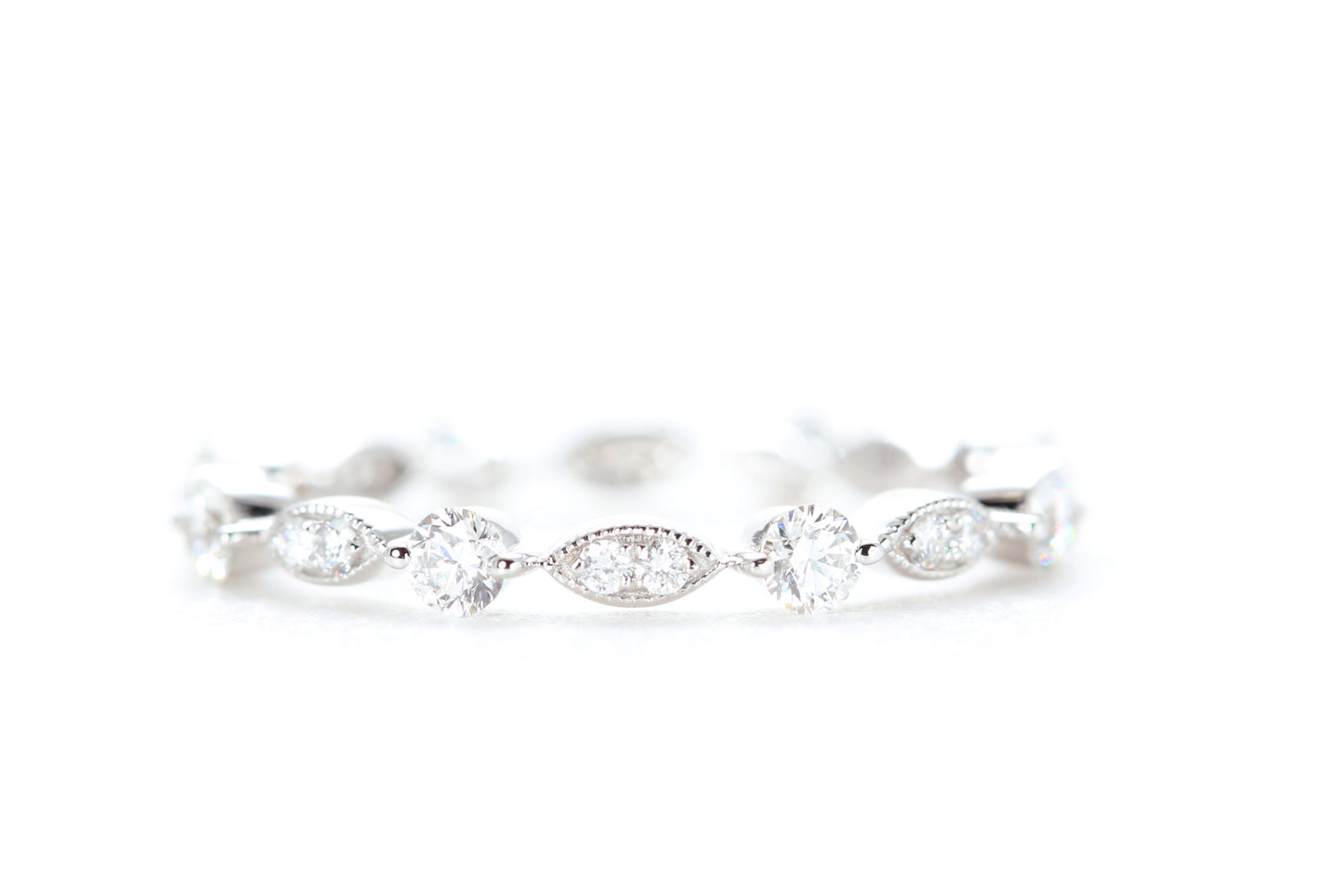 Round and Marquise Shaped Diamond Ring White Gold