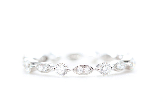 Round and Marquise Shaped Diamond Ring White Gold