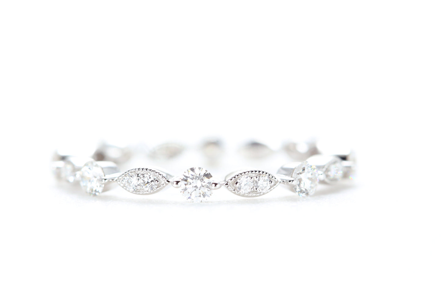 Round and Marquise Shaped Diamond Ring White Gold
