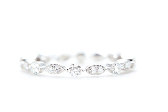 Round and Marquise Shaped Diamond Ring White Gold