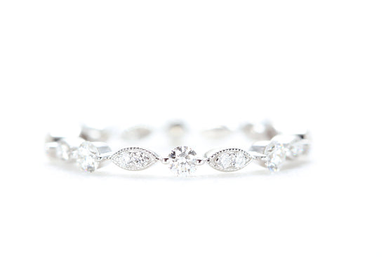 Round and Marquise Shaped Diamond Ring White Gold