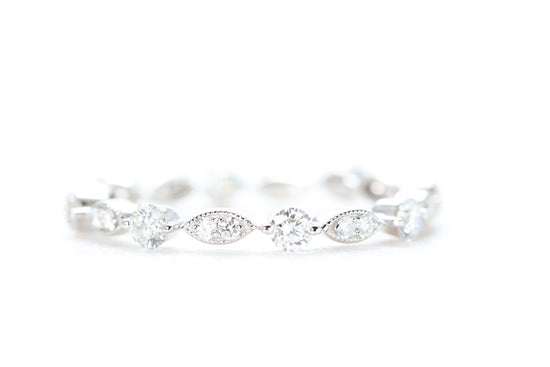 Round and Marquise Shaped Diamond Ring White Gold