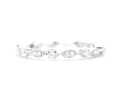 Round and Marquise Shaped Diamond Ring White Gold