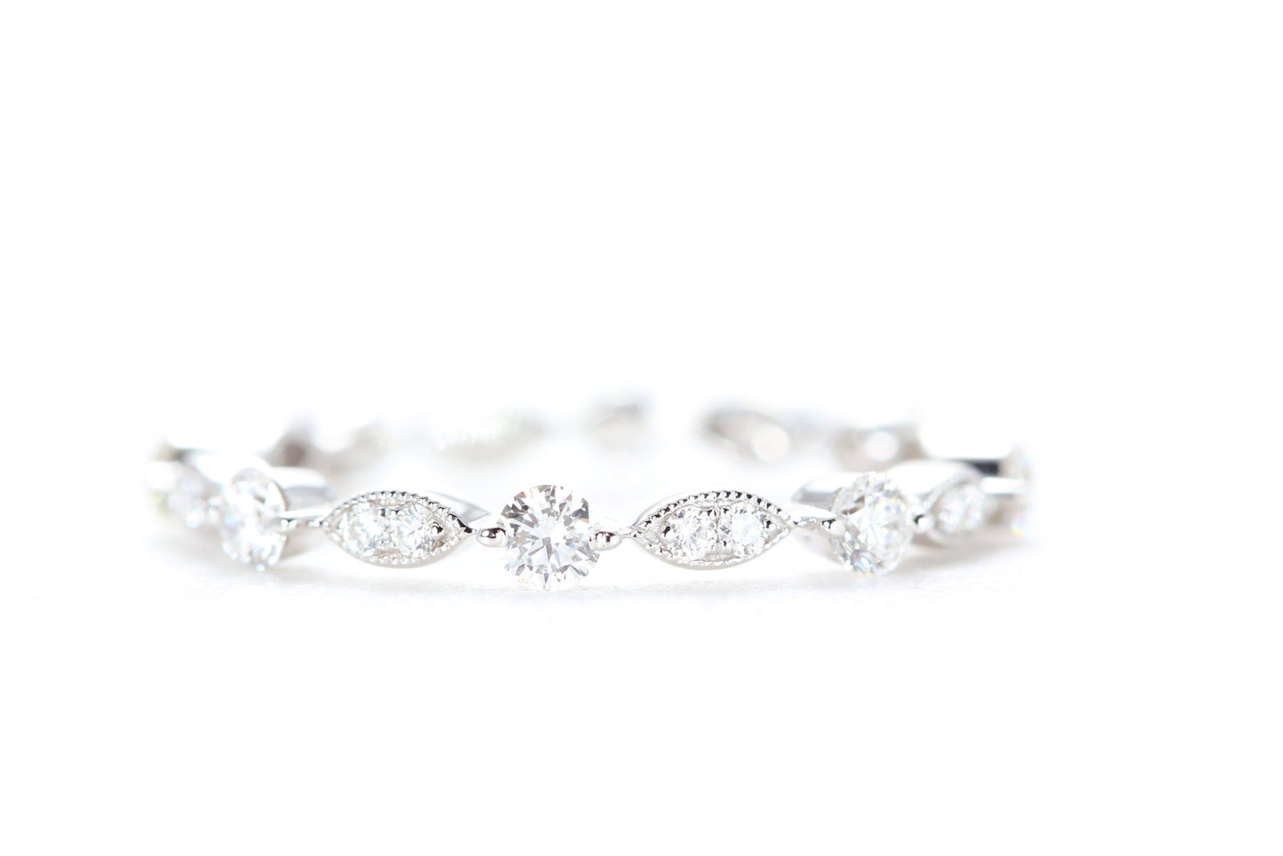 Round and Marquise Shaped Diamond Ring White Gold