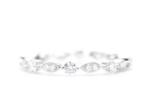Round and Marquise Shaped Diamond Ring White Gold