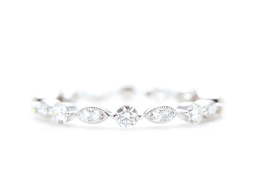Round and Marquise Shaped Diamond Ring White Gold