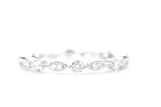 Round and Marquise Shaped Diamond Ring White Gold