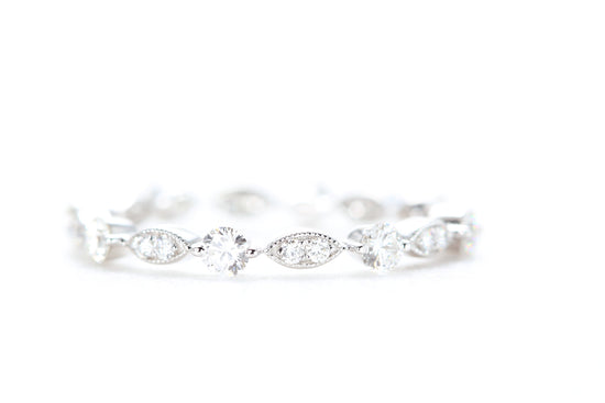 Round and Marquise Shaped Diamond Ring White Gold