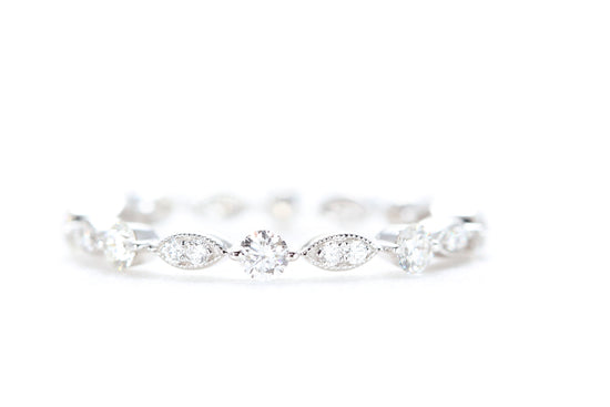 Round and Marquise Shaped Diamond Ring White Gold