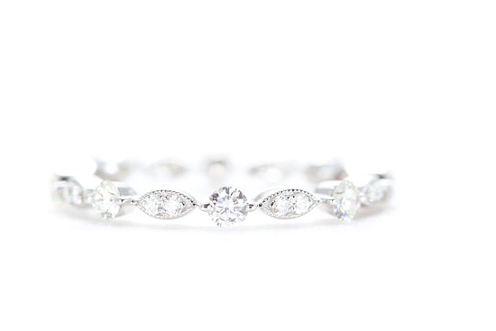 Round and Marquise Shaped Diamond Ring White Gold