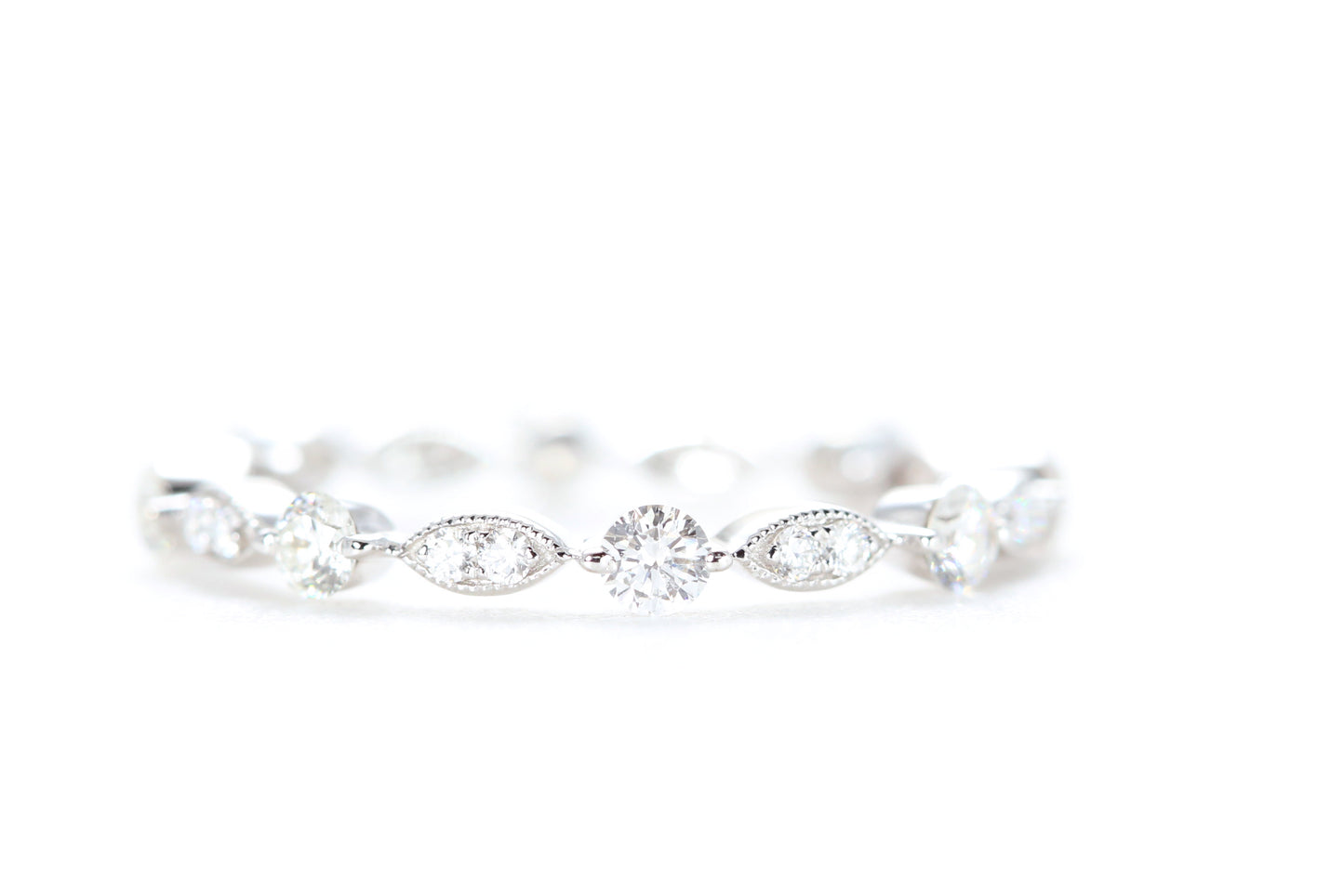 Round and Marquise Shaped Diamond Ring White Gold
