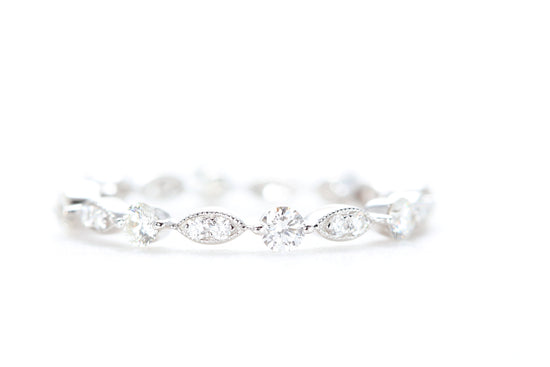 Round and Marquise Shaped Diamond Ring White Gold