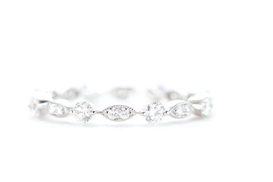 Round and Marquise Shaped Diamond Ring White Gold