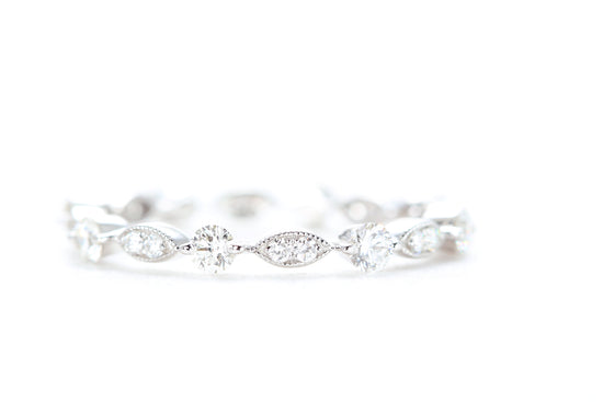 Round and Marquise Shaped Diamond Ring White Gold