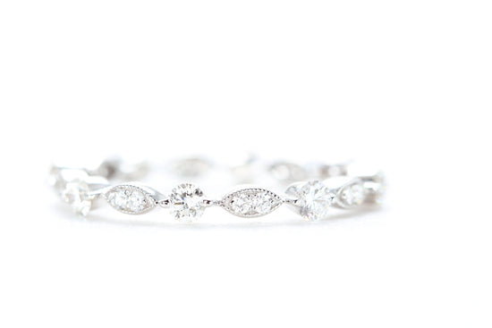 Round and Marquise Shaped Diamond Ring White Gold