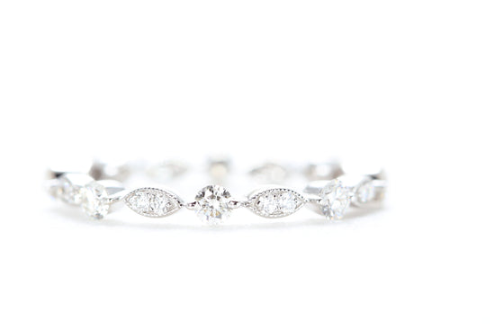 Round and Marquise Shaped Diamond Ring White Gold
