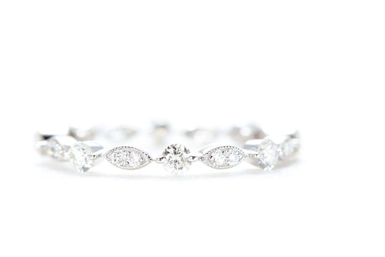 Round and Marquise Shaped Diamond Ring White Gold