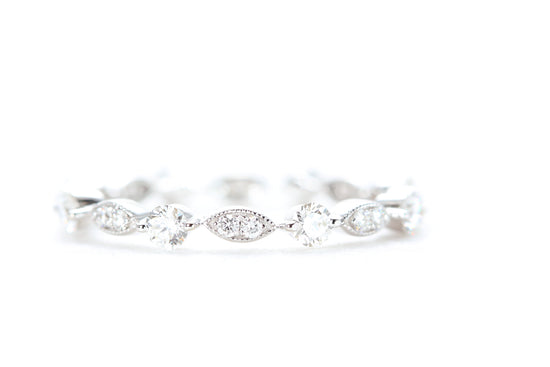 Round and Marquise Shaped Diamond Ring White Gold