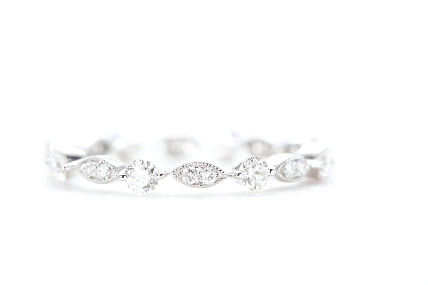 Round and Marquise Shaped Diamond Ring White Gold