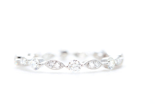 Round and Marquise Shaped Diamond Ring White Gold