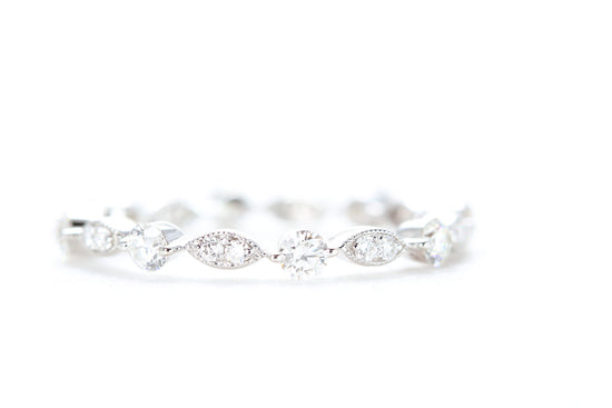 Round and Marquise Shaped Diamond Ring White Gold