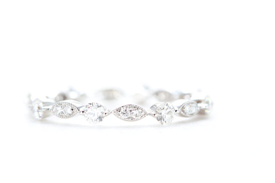 Round and Marquise Shaped Diamond Ring White Gold