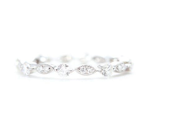 Round and Marquise Shaped Diamond Ring White Gold