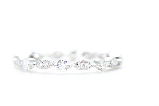 Round and Marquise Shaped Diamond Ring White Gold