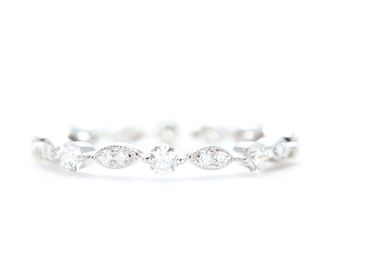 Round and Marquise Shaped Diamond Ring White Gold