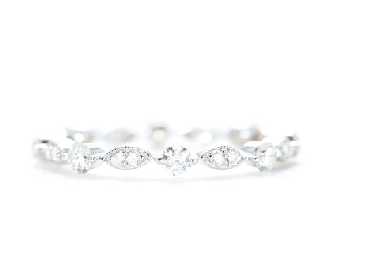 Round and Marquise Shaped Diamond Ring White Gold