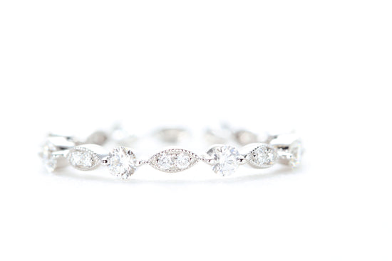 Round and Marquise Shaped Diamond Ring White Gold