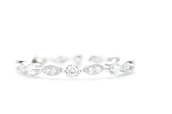 Round and Marquise Shaped Diamond Ring White Gold