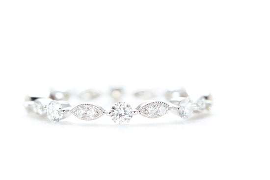Round and Marquise Shaped Diamond Ring White Gold