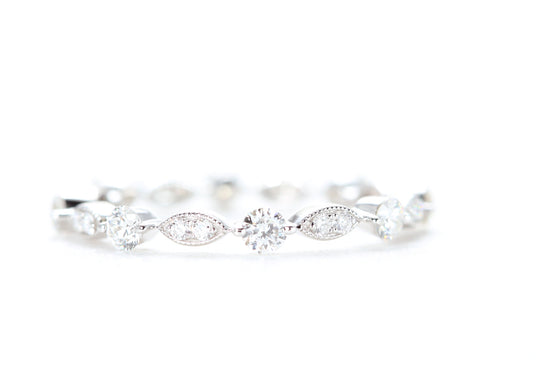Round and Marquise Shaped Diamond Ring White Gold